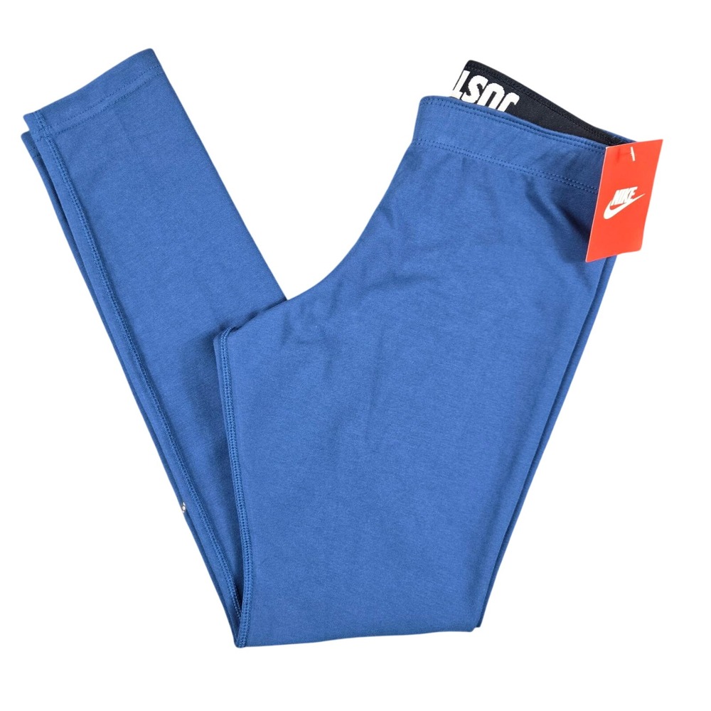 Nike Leg-A-See Leggings Womens Medium Blue Silver Logo Cotton Blend